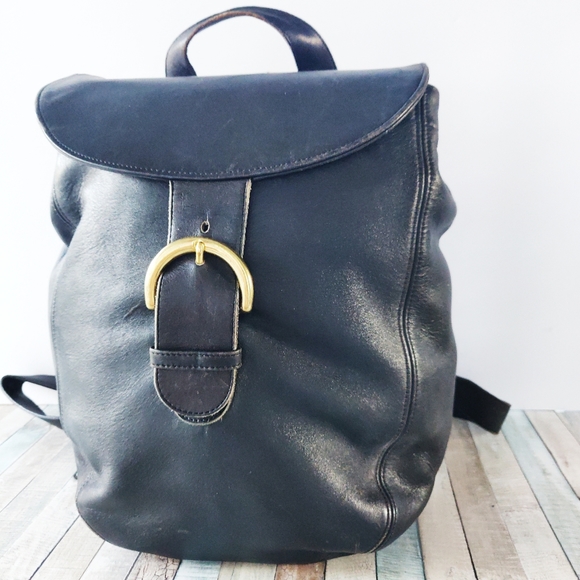 ❤️LRG COACH NYC BLACK LEATHER SHOULDER BG BACKPACK - Picture 3 of 11